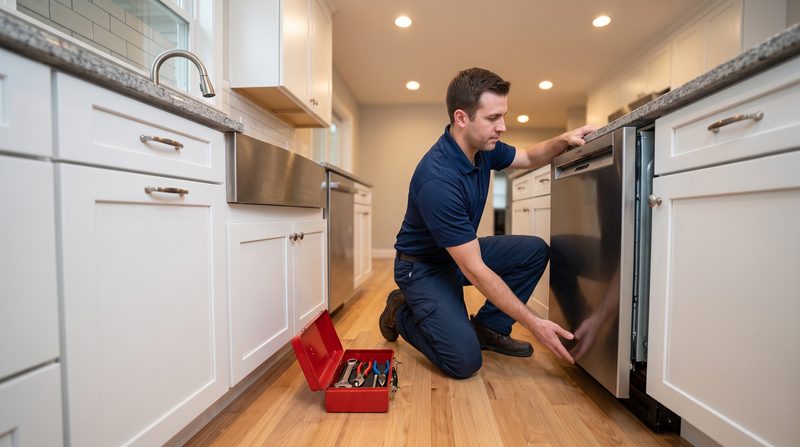 Professional dishwasher installation in Seattle kitchen
