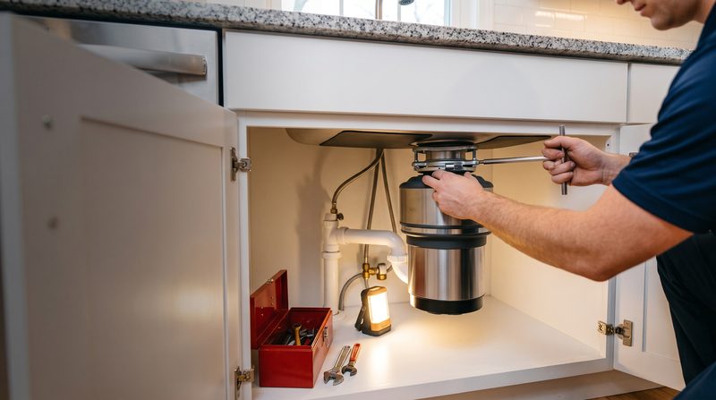 Garbage disposal installation under kitchen sink